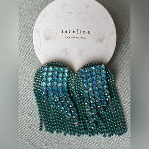 Serafina - Teal Crystal Fringe Statement Earrings - NWOT